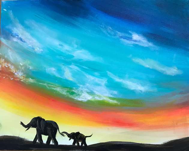 Elephants at Dusk 