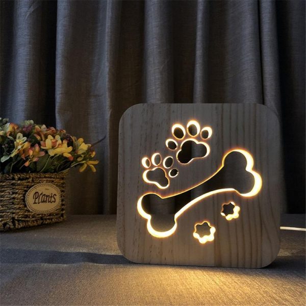 Creative Wooden Table Lamp Dog Paw Bedroom Decoration Night Light