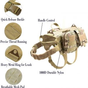 Ihrtrade Tactical Dog Harness Molle System Vest Adjustable Military Working Dog Vest Training Vest K9 Harness