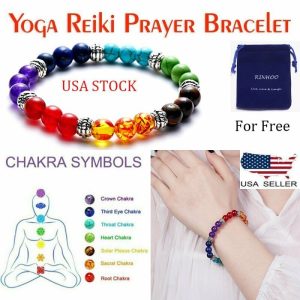 7 Chakra Healing Natural Stone Beads Round Gemstone Yoga Energy Bracelet Jewelry