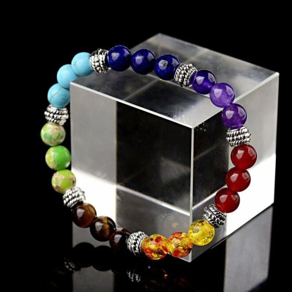 7 Chakra Healing Natural Stone Beads Round Gemstone Yoga Energy Bracelet Jewelry