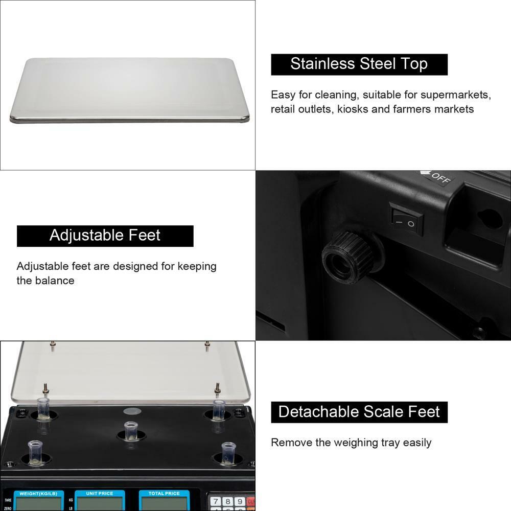 Price Computing Scale, Digital Food Commercial Scale, 88lb / 40kg Electronic Counting Scale with Green LCD Backlight for Farmers' Markets, Retail