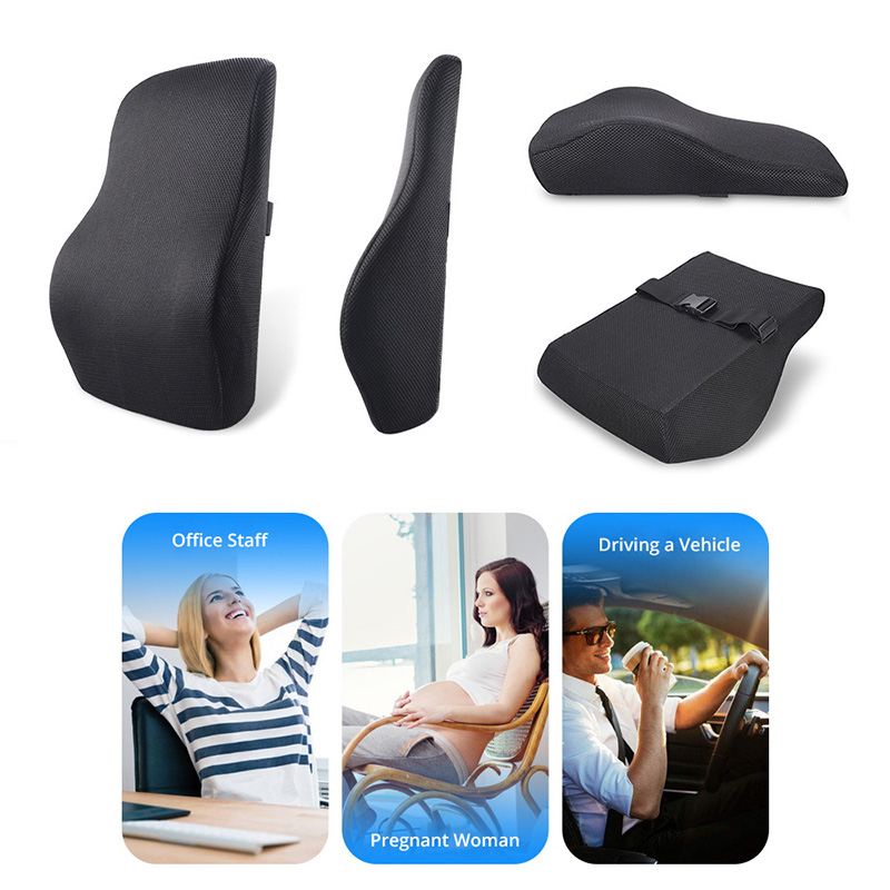 Lumbar Support Pillow for Car, Memory Foam Back Support Cushion Universal  Fit for Car, SUV, Truck, Office Chair, Wheelchair (Black)