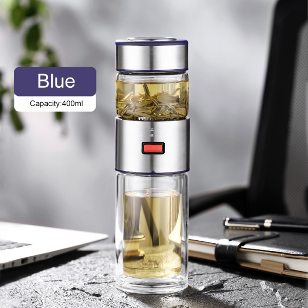 400ml Removable Glass Thermos Bottle, Portable Double Walled Glas Thermos Bottle, Tea Strainer