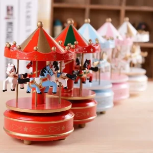 Christmas Carousel Wooden Christmas Horse Carousel Box Merry-Go-Round Music Boxes Toy Music Baby Room Decoration Gift Home Decor