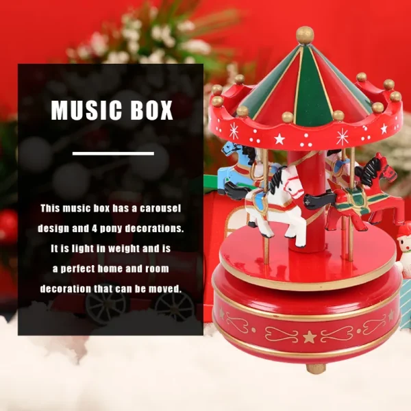 Christmas Carousel Wooden Christmas Horse Carousel Box Merry-Go-Round Music Boxes Toy Music Baby Room Decoration Gift Home Decor