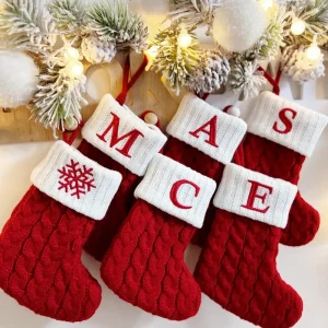 Christmas Knitting Socks A-Z Alphabet Pendant, Home Party Decoration, Noel Gifts Supplies, 2023, 1Pc