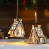 Diy Led Light Wooden House Merry Christmas Decorations Hollow Luminous Cabin Christmas Tree Hanging Xmas Ornaments Kids Gift