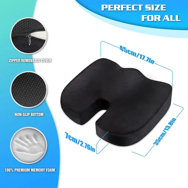 Memory Foam Gel Seat Cushion For Office Chair, Comfort Car Chair Cushion, Desk Seat Cushion For Tailbone Sciatica Pain Relief