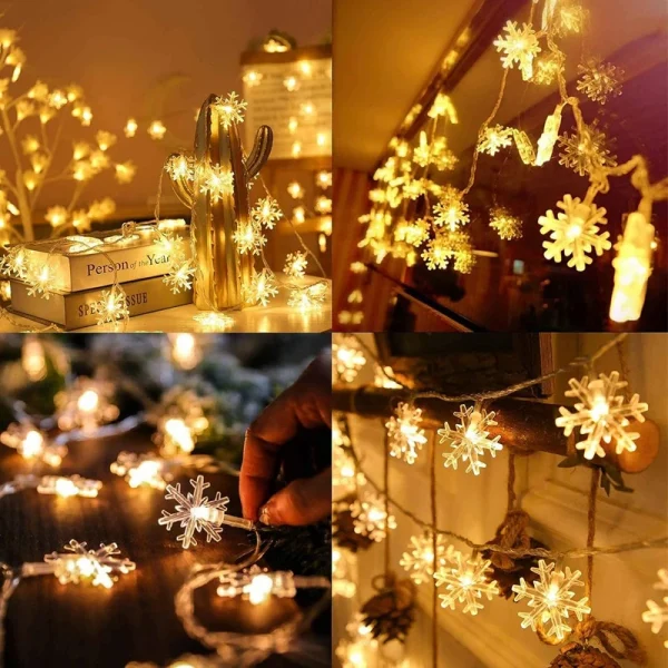 Snowflake Christmas Lights Warm White String Fairy Lights For Bedroom Room Party Home Xmas Decor Indoor Outdoor Tree Decorations