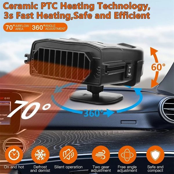 12v 150w Car Heater Fan, Winter Windshield Defogger and Defroster Car Seat, Warmers 2 in 1 Portable Car Heater