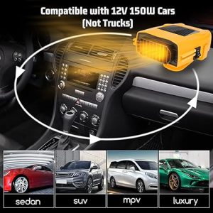 12v 150w Car Heater Fan, Winter Windshield Defogger and Defroster Car Seat, Warmers 2 in 1 Portable Car Heater