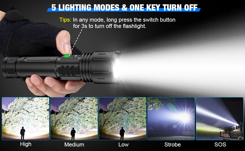 100000LM Super Bright Rechargeable Tactical LED Flashlight