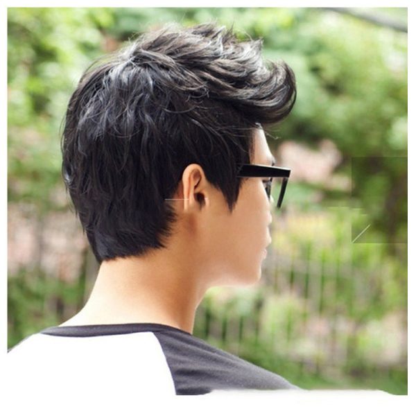 Korean Style Short Black Bald Wig For Men