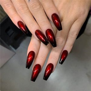 Red And Black Gradient Long Ballet Nails