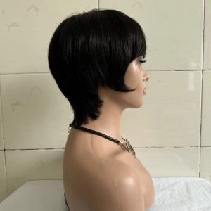 Short Straight Wig Women'S Short Hair Head Cover Real Human Hair