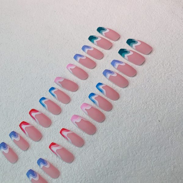 Nails Multicolored Wave Pattern