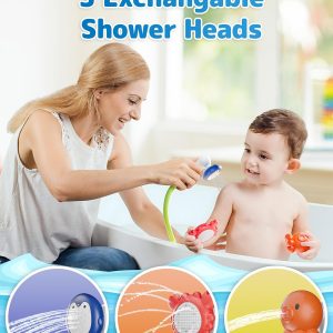 Baby Bath Shower Head With Water Thermometer, 3-In-1 Rechargeable Bath Toys