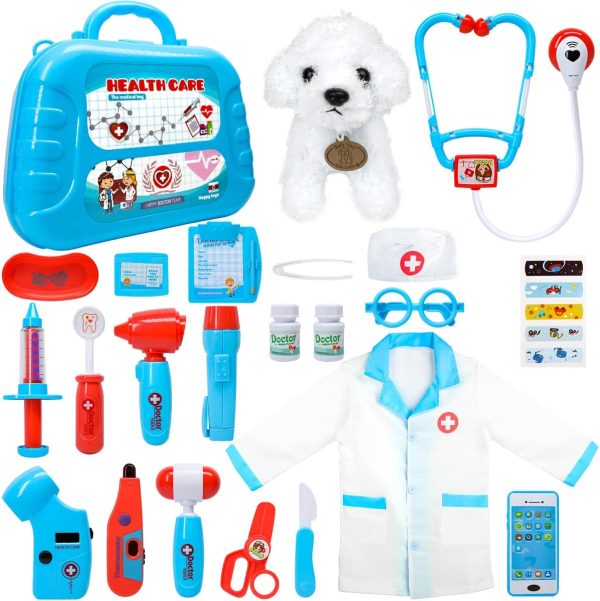 Meland Toy Doctor Kit - Pretend Play Doctor Set With Dog Toy, Carrying Bag, Stethoscope Toy & Dress Up Costume