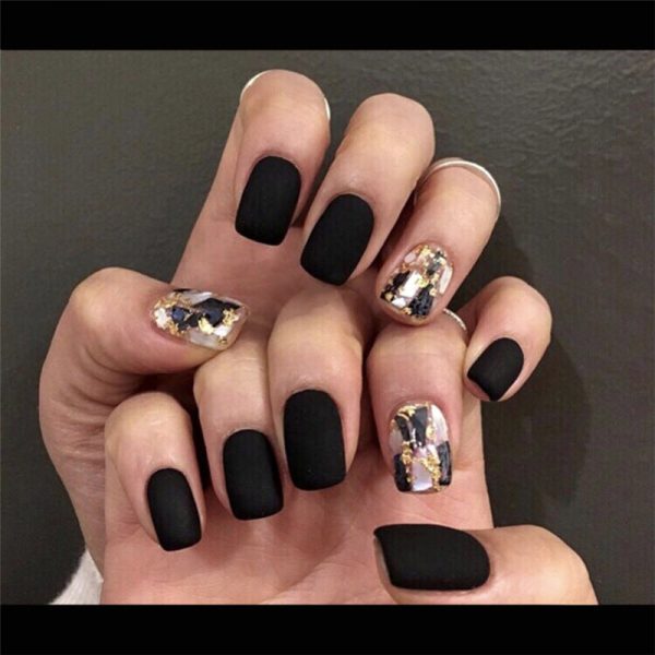 Wearing Black Frosted Shell Nails