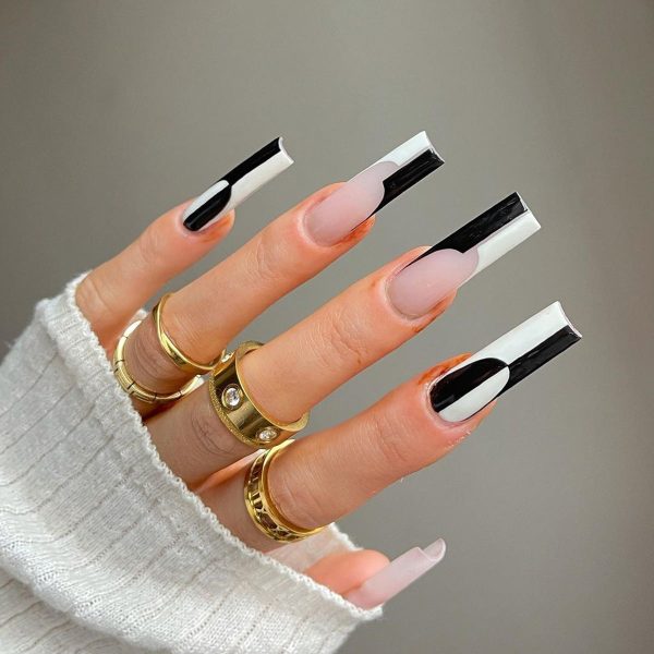 Black And White Long Nails Removable Nail Tip