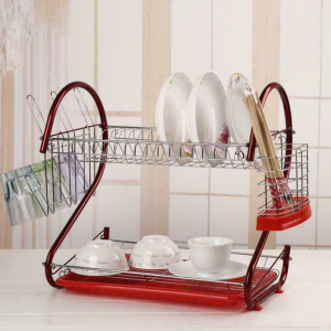 Large Kitchen Red Dish Drying Rack 2 Tier