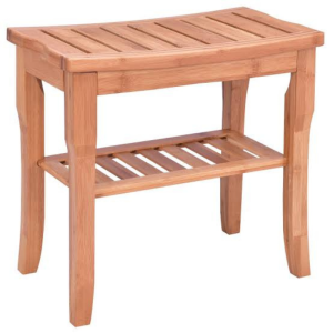 Waterproof Bamboo Wooden Shower Bench Seat With Storage Shelf