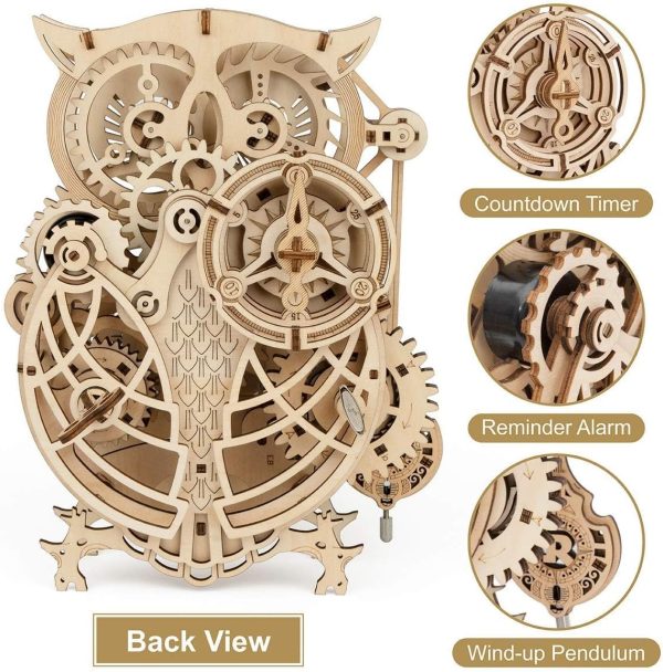 3D Wooden Puzzles Mechanical Clock Kits, Owl Clocks, DIY Clock Model Building Kits Educational Brain Teaser Puzzles