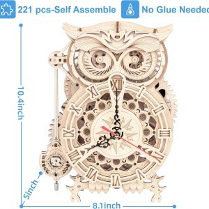 3D Wooden Puzzles Mechanical Clock Kits, Owl Clocks, DIY Clock Model Building Kits Educational Brain Teaser Puzzles