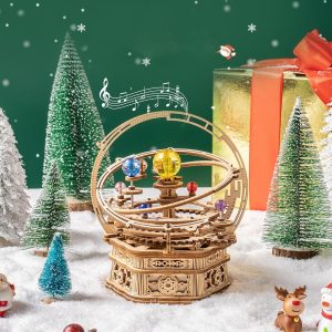 3D Wooden Puzzles for Adults Mechanical Music Box-Starry Night, DIY Rotating Music Box Model Building Kits