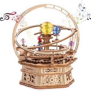 3D Wooden Puzzles for Adults Mechanical Music Box-Starry Night, DIY Rotating Music Box Model Building Kits