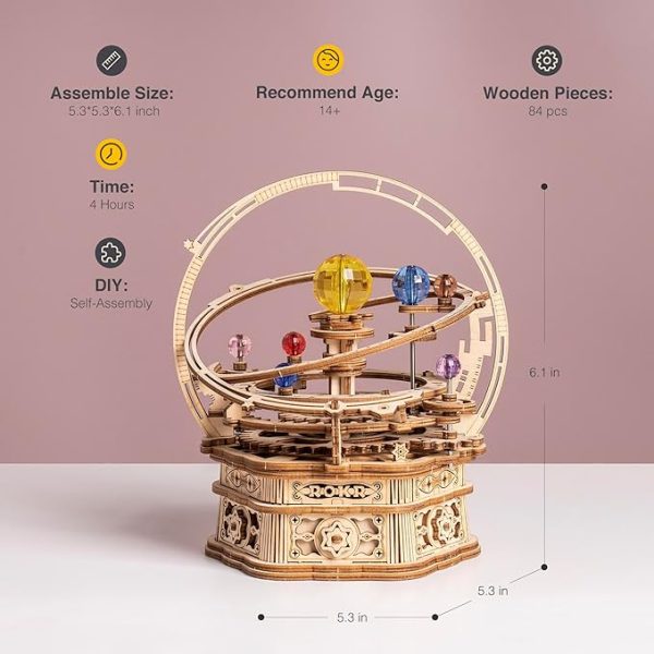 3D Wooden Puzzles for Adults Mechanical Music Box-Starry Night, DIY Rotating Music Box Model Building Kits