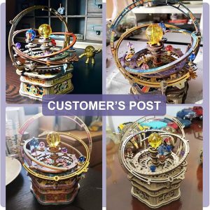 3D Wooden Puzzles for Adults Mechanical Music Box-Starry Night, DIY Rotating Music Box Model Building Kits