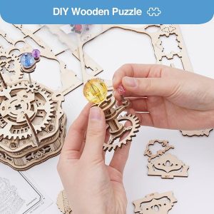 3D Wooden Puzzles for Adults Mechanical Music Box-Starry Night, DIY Rotating Music Box Model Building Kits