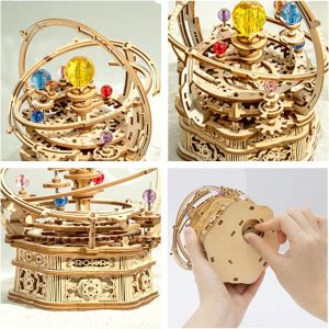 3D Wooden Puzzles for Adults Mechanical Music Box-Starry Night, DIY Rotating Music Box Model Building Kits