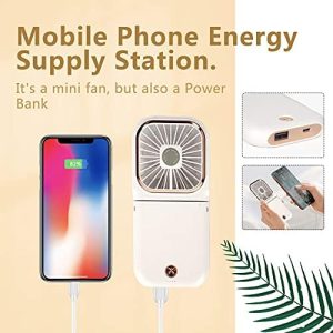 Portable Mini Fan Small Battery Operated Fan 5 In 1 As Power Bank,Phone Holder,Handheld Fan,Desk Fan, Usb Rechargeable Personal Hand Fans,3000 Mah Power Bank,3 Speed Adjustable, Neck Lanyard, White