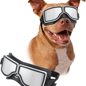 Petleso Dog Goggles Medium Breed, Dog Sunglasses For Medium Dog Puppy Sunglasses Uv Protection For Dog Driving Hiking, Silver Lens