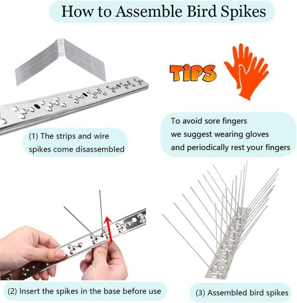 Pangch Bird Spikes For Pigeons Small Birds,Stainless Steel Bird Spikes -No Bird Nests & Poop-Disassembled Spikes 5 Strips 4.1 Feet Coverage