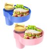 Kids Car Seat Travel Tray: Carseat Snack Tray For Food Eating, Baby Snacks Plate For Toddlers With 2 Cup Holder Bases, Kids Road Trip Essentials, 2 Pack(Pink+ Blue)