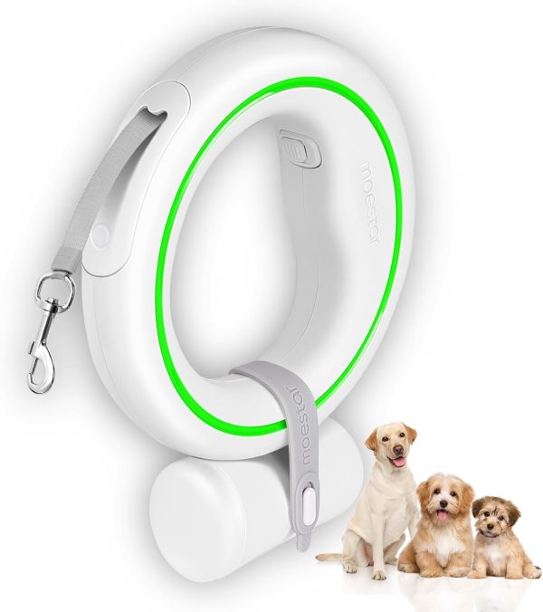 Moestar Ufo Retractable Dog Leash Hands Wearable Dog Leash With Poop Bag Holder One-Handed Brake Pause Lock 360° Tangle 10 Ft Strong Nylon Tape Dog Leash For Up To 66Lbs Medium Small Dogs