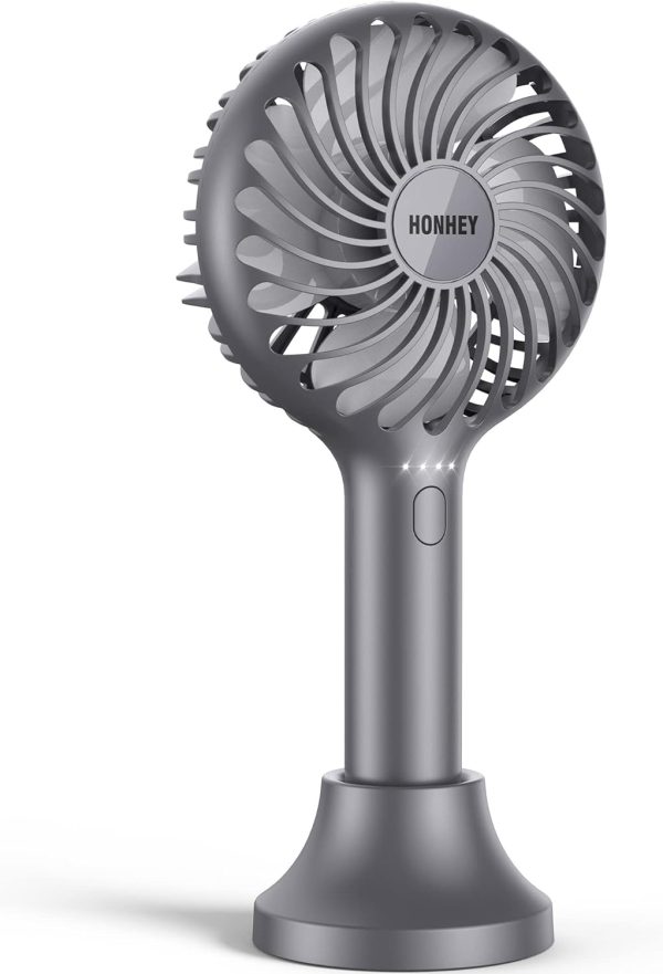 Honhey Handheld Fan Portable, Mini Hand Held Fan With Usb Rechargeable Battery, 4 Speed Personal Desk Table Fan With Base, 3-10 Hours Operated Small Makeup Eyelash Fan For Women Girls Kids Outdoor