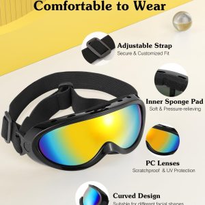 Lewondr Dog Goggles Medium Large Breed, Dog Sunglasses With Adjustable Straps And Soft Sponge Pad, Uv/Wind/Dust/Fog/Snow Dog Eye Protection Sunglasses For Outdoor Driving Riding, Black