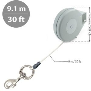 30Ft Retractable Dog Tie Out Rope For Small To Large Dogs Between 25-60 Lbs - Retractable Dog Leash Dog Lead Great For Yard/Garden - Wall Mount Retractable Reel For 70,000 Cycles - Patent Pending