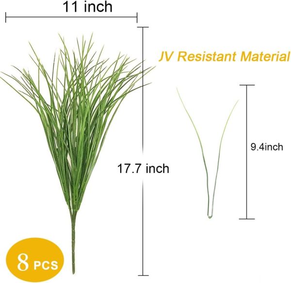Slanc 8 Bundles Artificial Grass Plants Bushes Artificial Shrubs Wheat Grass Greenery For House Plastic Outdoor Uv Resistant Faux Grass (Pack Of 8)