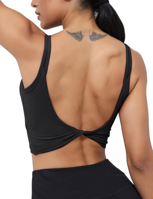Luyaa Womens Workout Sports Bras Backless Padded Yoga Tank Tops Crop Twist Low Back Cami Bra For Gym