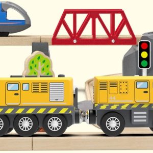 Wooden Train Track Accessories Battery Operated Locomotive Train, Motorized Train For Toddlers With Magnetic Connection, Powerful Engine Train Vehicles (Yellow Battery Operated Train With Lights)