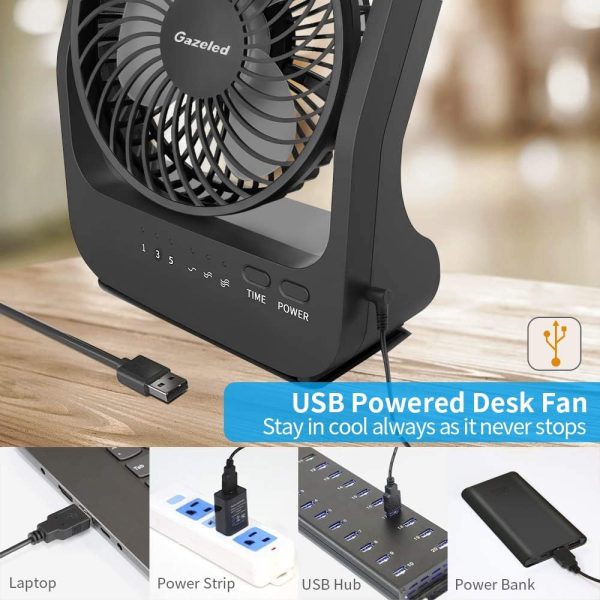 Gazeled Battery Operated Fan, Super Long Lasting Battery Powered Fans For Camping, Portable D-Cell Desk Fan With Timer, 3 Speeds, Whisper Quiet, 180° Rotation, For Office,Bedroom,Outdoor, 5''
