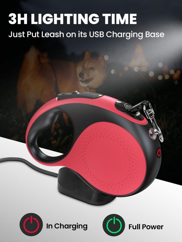 Retractable Dog Leash With Led Light, Douexio 16Ft Rechargeable Walking Dog Leash For Medium Large Dog Up To 110 Lbs,360° Tangle-, One-Button Control, High Strength Hook