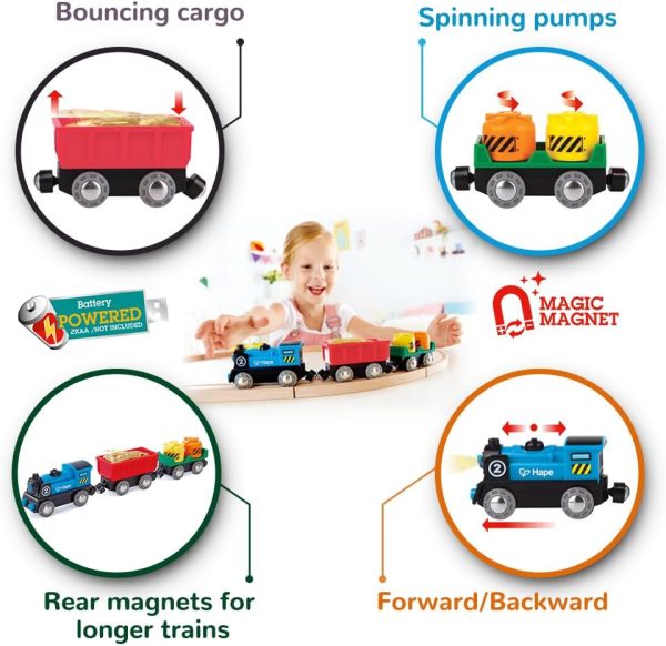 Hape Battery Powered Engine Set | Colorful Wooden Train Set, Battery Operated Locomotive With Working Lamp Multi-Color, L: 11.4, W: 1.4, H: 2 Inch