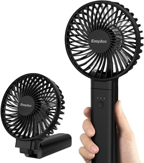 Easyacc Handheld Fan, 5000 Battery Portable Fan [7-35H Working Time] Usb Rechargeable, 4 Speed Cooling Personal Fan, Mini Hand Held Fan For Office Makeup Men Women Summer Outdoor Travel -Black